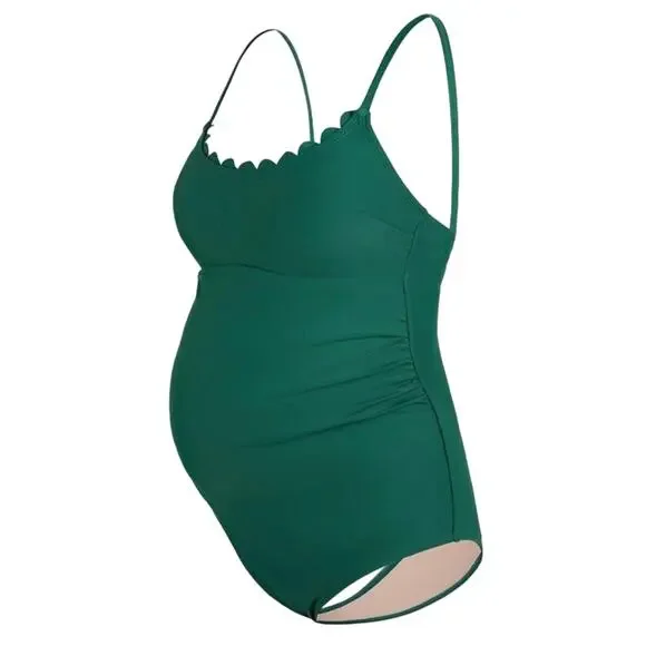 Women Maternity One Piece Cupshe Swimsuit Green Scallop Scoop Neck Medium Full - Picture 3 of 6